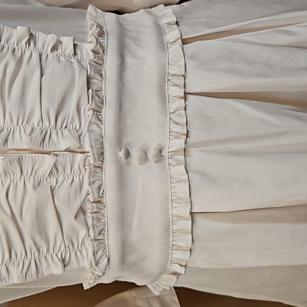 ANTILIA FEMME RUFFLE BLOUSE TOP STRETCH WHITE M TIE WAIST 3/4 SLEEVE - Picture 4 of 10